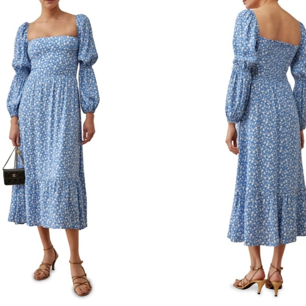 Reformation Mica Blue Floral Long Sleeve Dress size 4, NWT, never worn